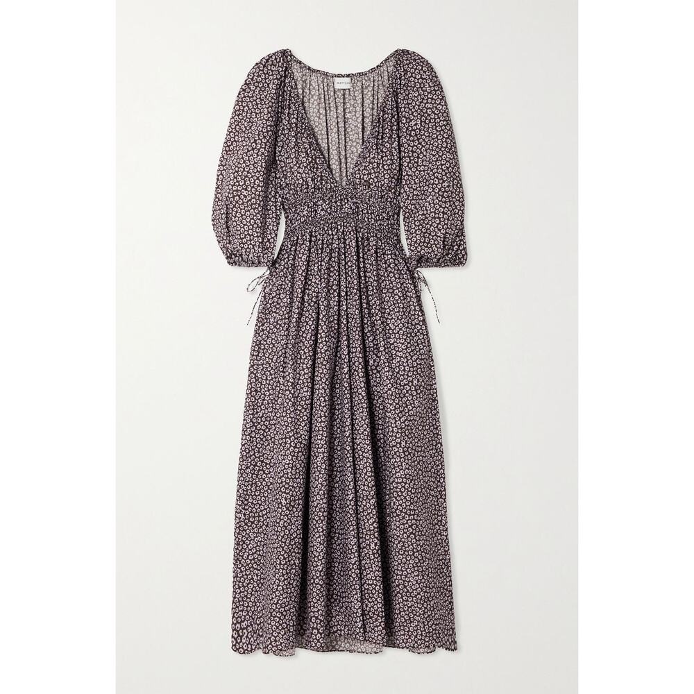 Matteau NWT Shirred Floral-Print Organic Cotton-Poplin Maxi Dress 10 AU 6 US - Picture 2 of 9